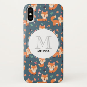 Cute Oranje Fox Animal Pattern Monogram iPhone X Hoesje