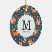 Cute Oranje Fox Animal Pattern Monogram Keramisch Ornament (Rechts)