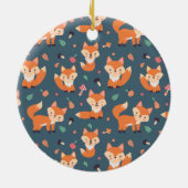 Cute Oranje Fox Animal Pattern Monogram Keramisch Ornament (Achterkant)