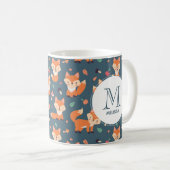 Cute Oranje Fox Animal Pattern Monogram Koffiemok (Voorkant rechts)