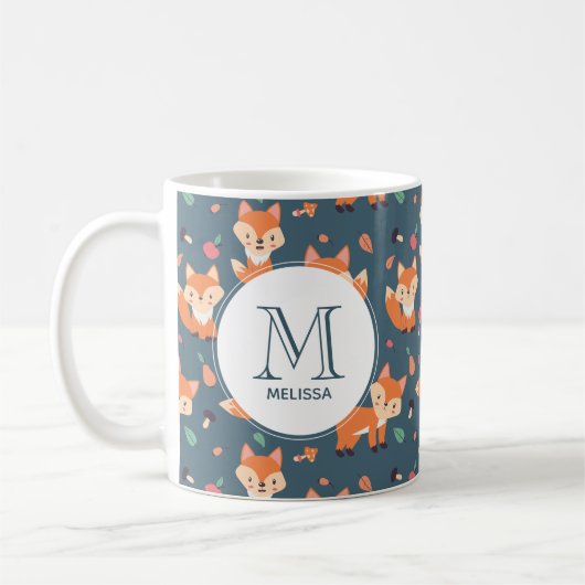 Cute Oranje Fox Animal Pattern Monogram Koffiemok (Links)