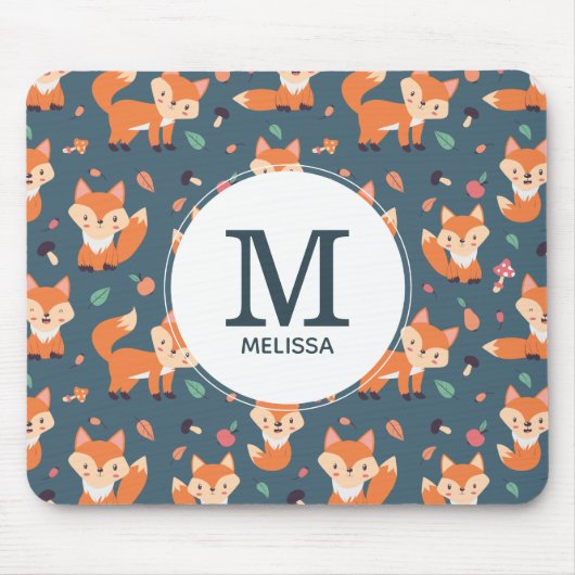 Cute Oranje Fox Animal Pattern Monogram Muismat (Voorkant)