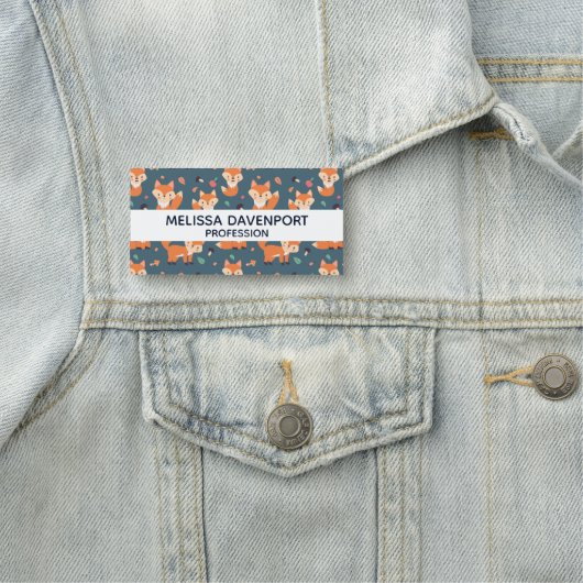 Cute Oranje Fox Animal Pattern Naamplaatje (In situ)