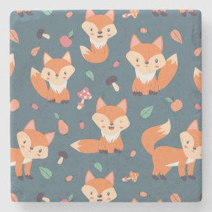 Cute Oranje Fox Animal Pattern Stenen Onderzetter