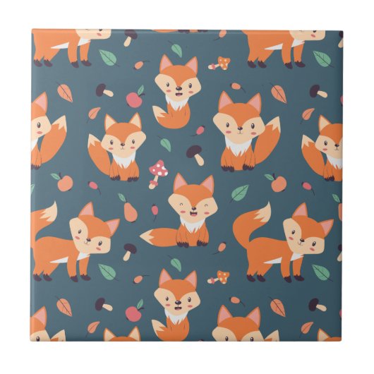Cute Oranje Fox Animal Pattern Tegeltje (Voorkant)