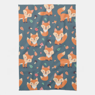 Cute Oranje Fox Animal Pattern Theedoek
