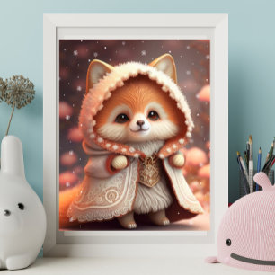 Cute Oranje Fox in een robe Art Nursery Poster
