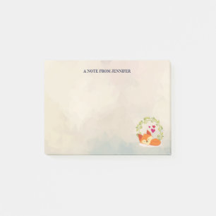 Cute Oranje Fox met een Groene Wreater en Harten Post-it® Notes