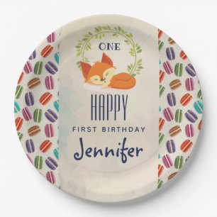 Cute Oranje Fox met Wreath Birthday Papieren Bordje