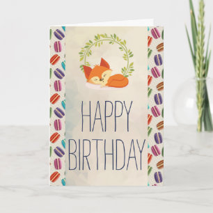 Cute Oranje Fox met Wreath Happy Birthday Kaart