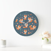 Cute Oranje Fox Pattern Grote Klok (Huis)