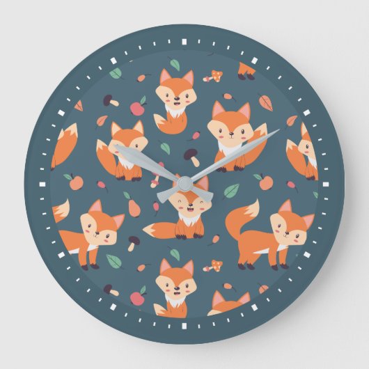 Cute Oranje Fox Pattern Grote Klok (Voorkant)