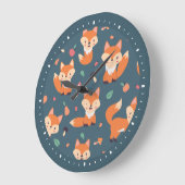 Cute Oranje Fox Pattern Grote Klok (Hoek)