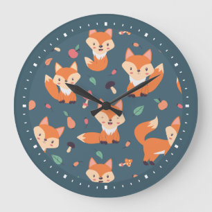 Cute Oranje Fox Pattern Grote Klok