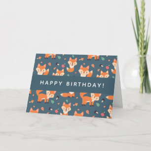 Cute Oranje Fox Pattern Happy Birthday Kaart