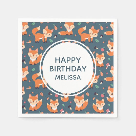 Cute Oranje Fox Pattern Happy Birthday Servet (Voorkant)