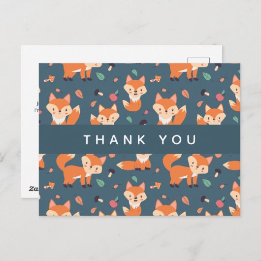 Cute Oranje Fox Pattern Hartelijk dank Briefkaart (Voorkant / Achterkant)