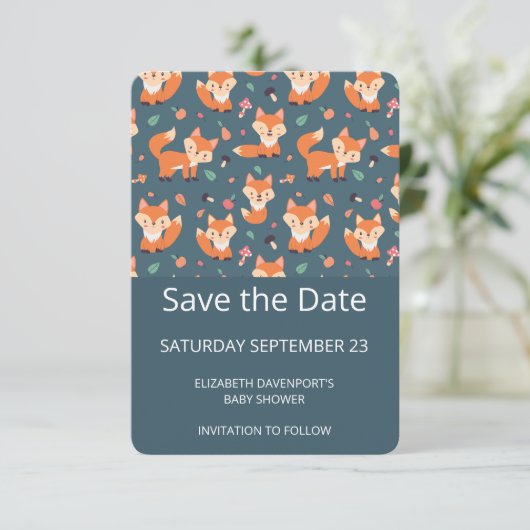 Cute Oranje Fox Pattern Save The Date (Staand voorkant)