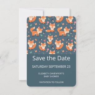 Cute Oranje Fox Pattern Save The Date