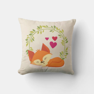Cute Oranje Fox, Red Hearts en Green Wreater Kussen