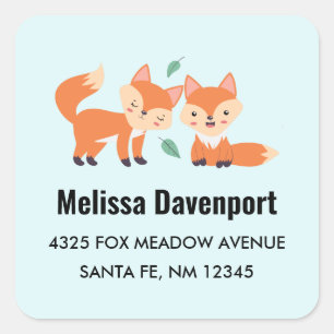 Cute Oranje Foxes Graphic Illustration Address Vierkante Sticker
