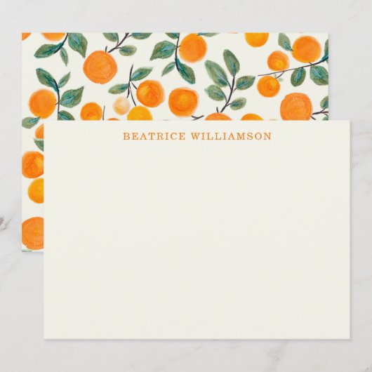 Cute Oranje Fruit Waterverf Pattern Personalized Notitiekaartje (Voorkant / Achterkant)