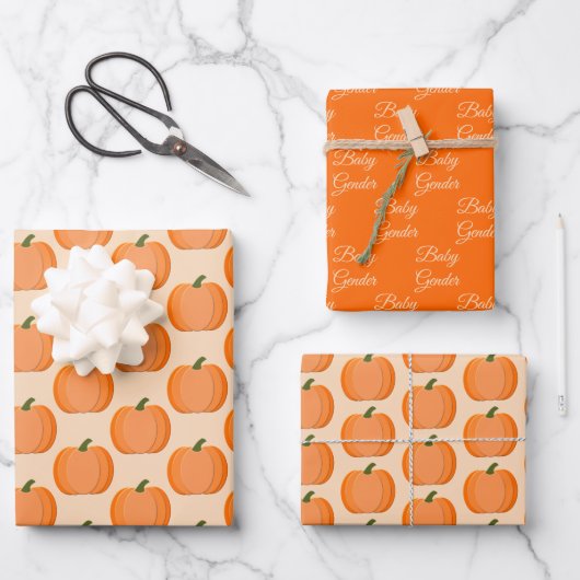 Cute Oranje Gender Neutral Pumpkin Custom Pattern Inpakpapier Vel (Voorkant)