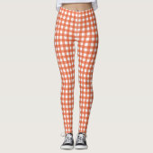 Cute Oranje Gingham Pset Pattern Leggings (Voorkant)
