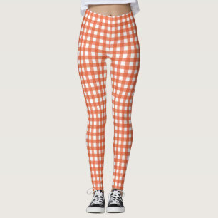 Cute Oranje Gingham Pset Pattern Leggings