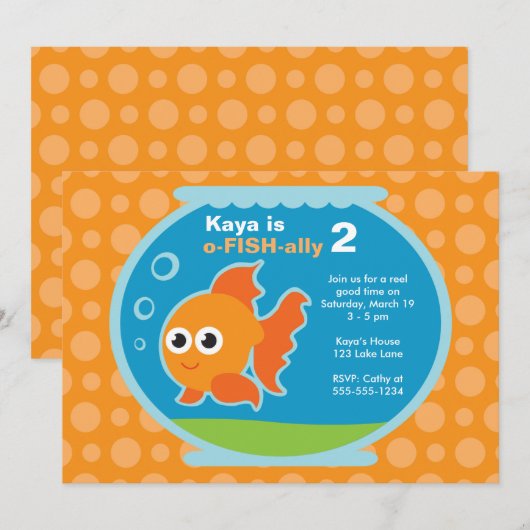 Cute Oranje Goldfish Invitation Kaart (Voorkant / Achterkant)