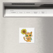 Cute Oranje Kawaii Cat met zonnebloem Magneet (Insitu (Vaatwasser))