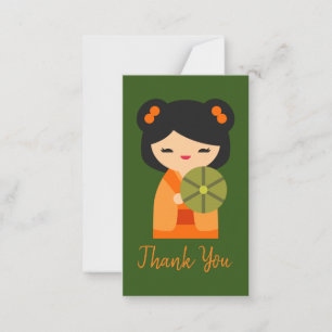 Cute oranje Kokeshi Japanse poppen Notitiekaartje