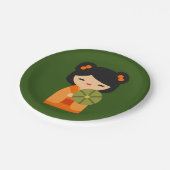 Cute oranje Kokeshi Japanse poppen Papieren Bordje (Gekanteld)