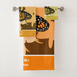 Cute Oranje Mr & Mrs Monarch Butterfly Pair Bad Handdoek