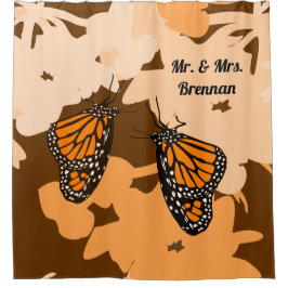 Cute Oranje Mr & Mrs Monarch Butterfly Pair Douchegordijn