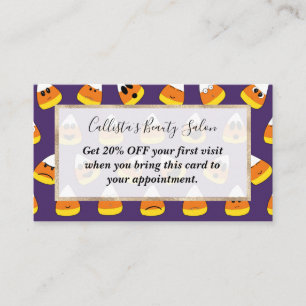 Cute Oranje Paars Halloween Emoji Candy Corn Kortingskaartje