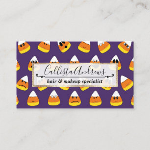 Cute Oranje Paars Halloween Emoji Candy Corn Visitekaartje