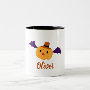 Cute Oranje Pumpkin - Aangepaste naam Halloween Tweekleurige Koffiemok