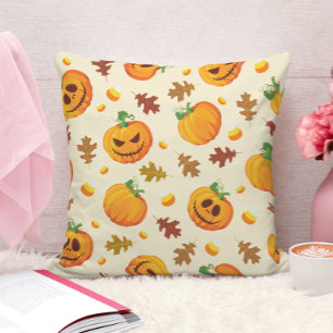 Cute Oranje Pumpkin Autumn Leaf Pattern Kussen