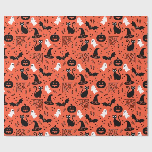 Cute Oranje Pumpkin Ghost Halloween Pattern Cadeaupapier (Vlak)