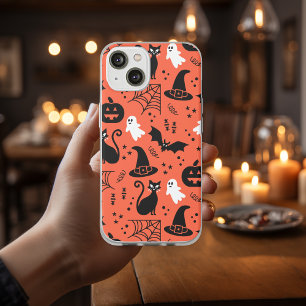 Cute Oranje Pumpkin Ghost Halloween Pattern iPhone 12 Hoesje