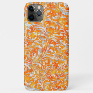 Cute oranje swirl floral design iPhone 11 pro max hoesje
