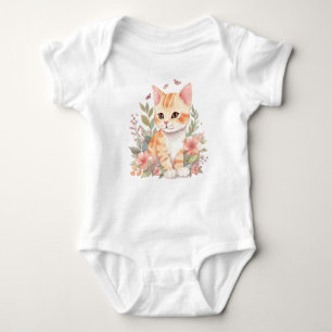 Cute Oranje Tabby Kitten met Flowers Romper