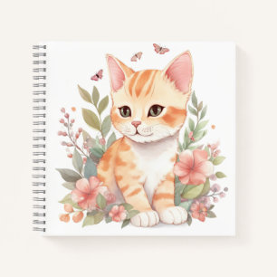 Cute Oranje Tabby Kitten met Spring Flowers Notitieboek