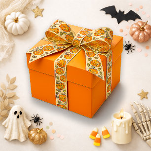 Cute Oranje Vintage Halloween Pompoen Ambacht Lint