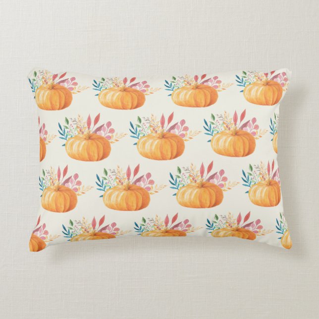 Cute Oranje Waterverf Pumpkin Pattern Accent Kussen (Voorkant)