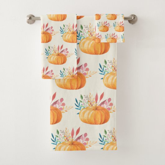 Cute Oranje Waterverf Pumpkin Pattern Bad Handdoek (Insitu)