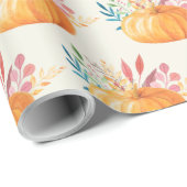 Cute Oranje Waterverf Pumpkin Pattern Cadeaupapier (Rol Hoek)