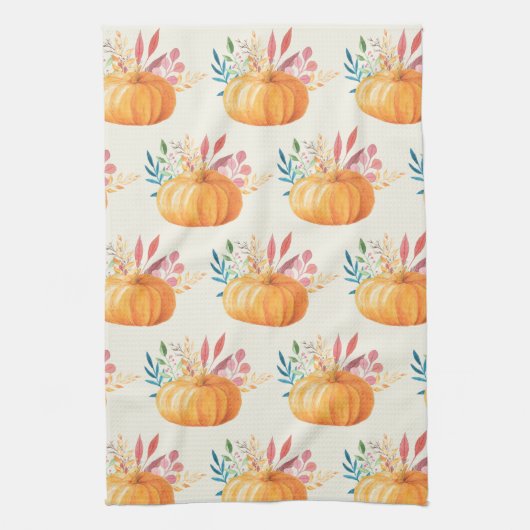 Cute Oranje Waterverf Pumpkin Pattern Theedoek (Verticaal)