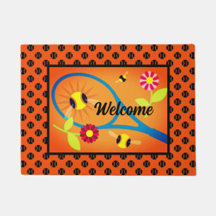 Cute oranje welkomstdoormat voor tennislover deurmat